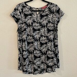 Rose & Thyme Women's Tunic Top XL Black & White Palm Print Lightweight Tropical